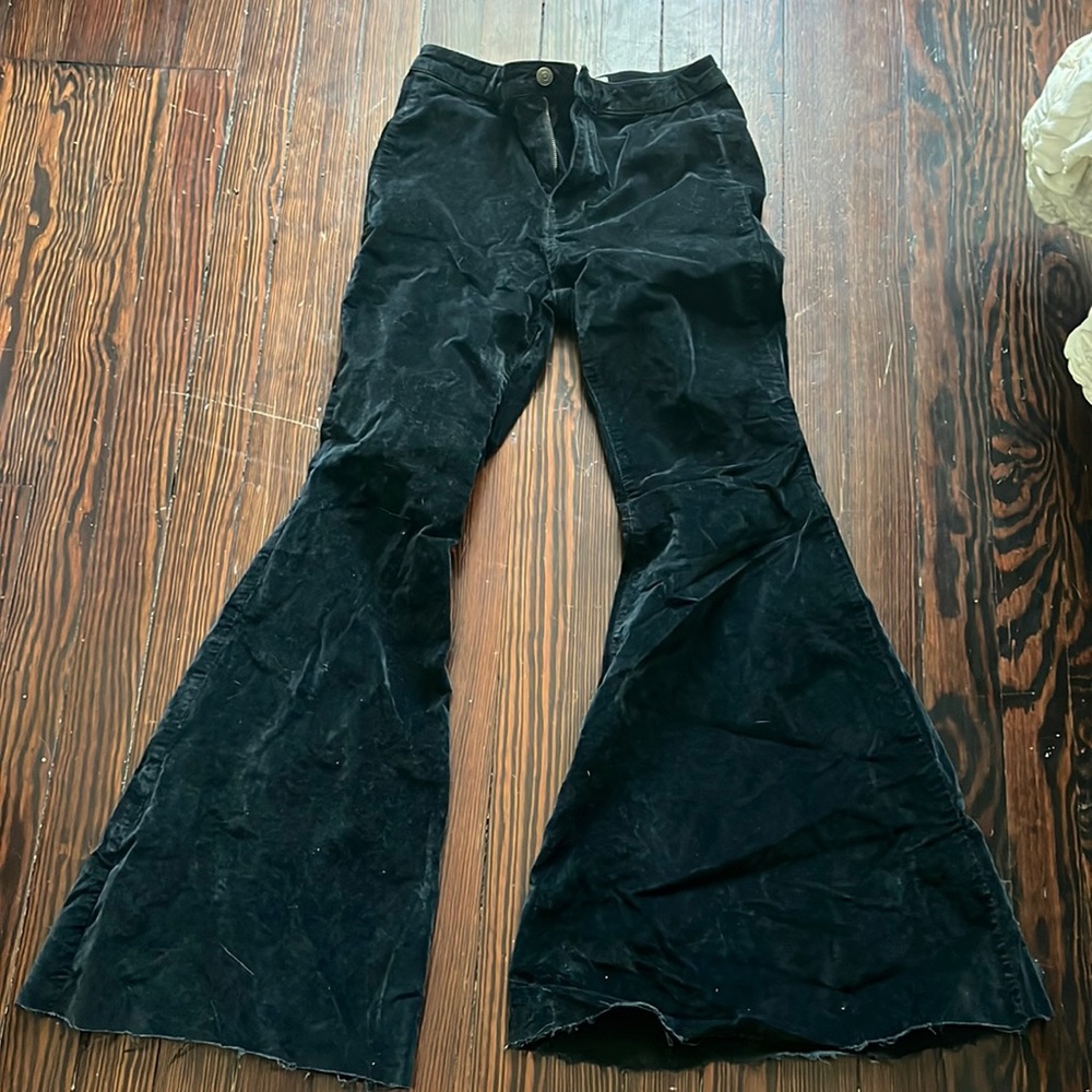 Free people black velvet bell bottoms
